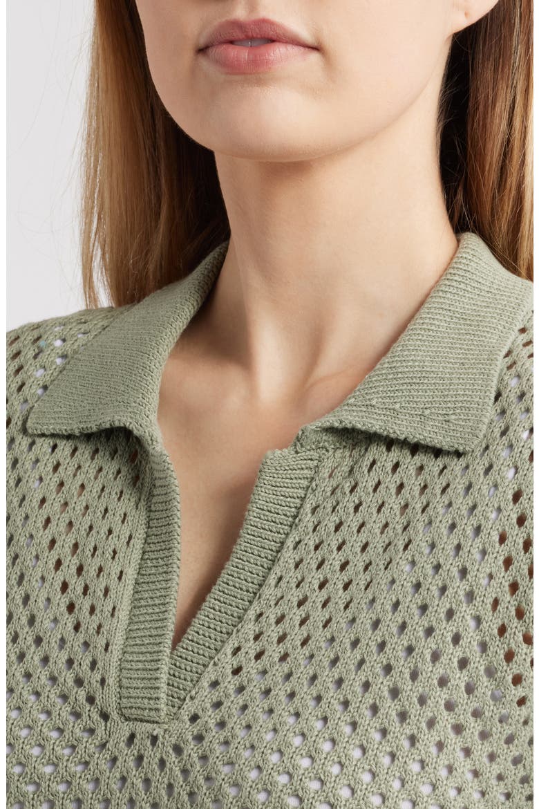 Tae Short Sleeve Open Knit Polo Sweater, Alternate, color, SPRING SAGE