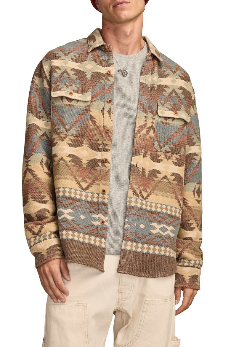Southwest Pattern Jacquard Cotton Flannel Button-Up Shirt, Main, color, BROWN MULTI
