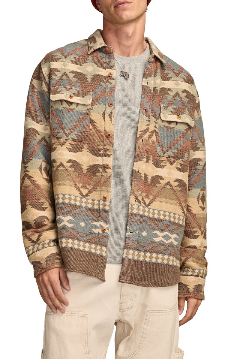 Lucky Brand Southwest Pattern Jacquard Cotton Flannel Button-Up Shirt, Main, color, Brown Multi