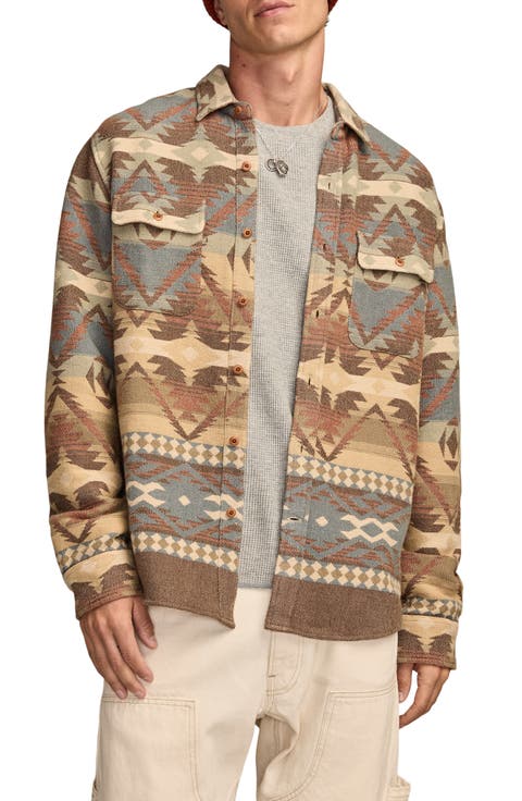 Southwest Pattern Jacquard Cotton Flannel Button-Up Shirt