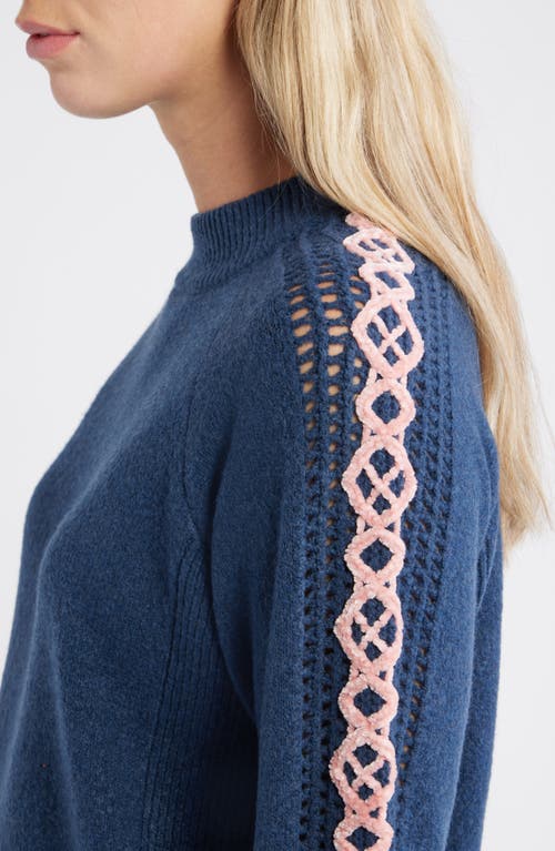 City Blues Embroidered Sleeve Mock Neck Sweater In Blue