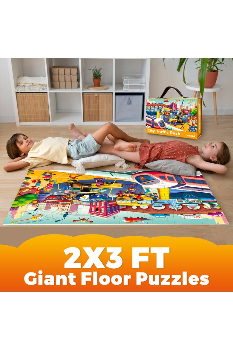 48-Piece Giant Floor Kids Jigsaw Puzzle - USA, World Map, City, and Vehicle Themes, Alternate, color, City Cars