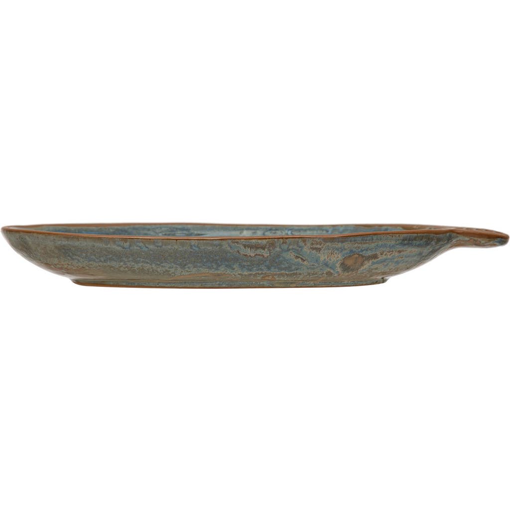 Storied Home Stoneware Plate With Handle And Rim, Reactive Glaze In Gray