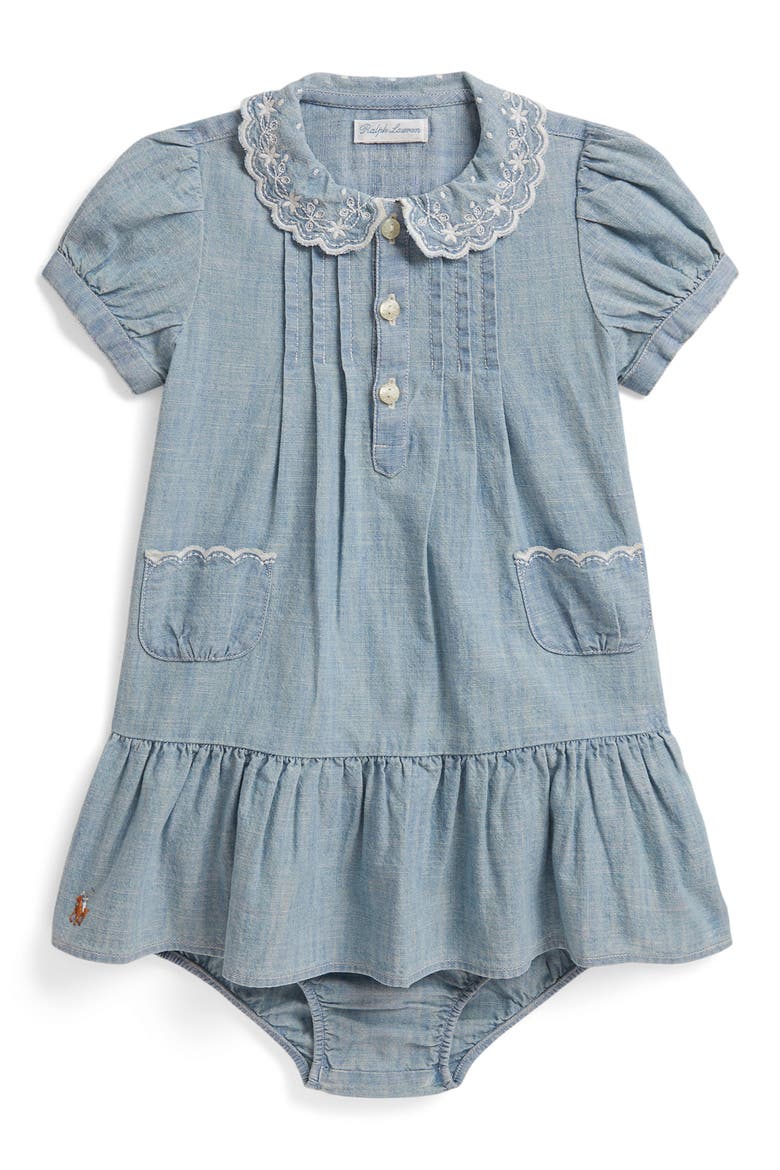 Kids' Embroidered Cotton Chambray Shortall, Main, color, NEW MEDIUM WASH