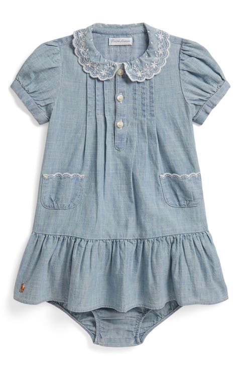 Kids' Embroidered Cotton Chambray Shortall