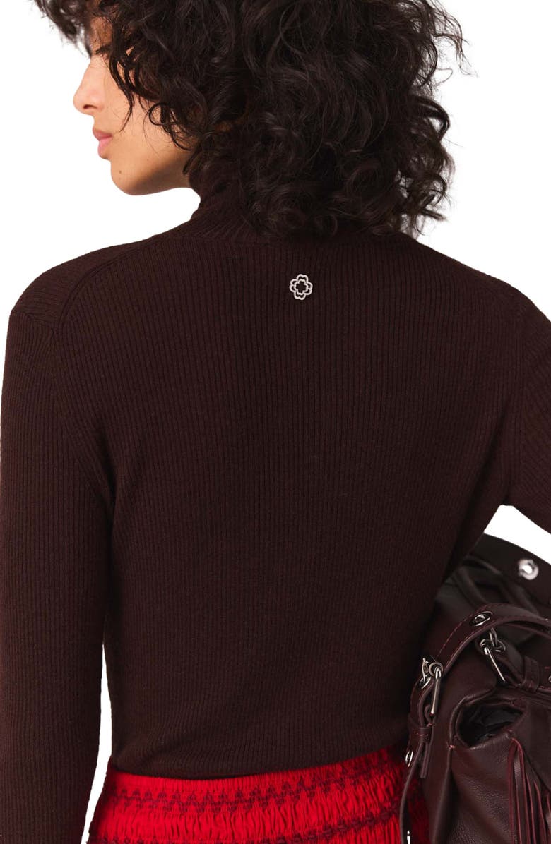 maje Wool and silk sweater, Alternate, color, Brown