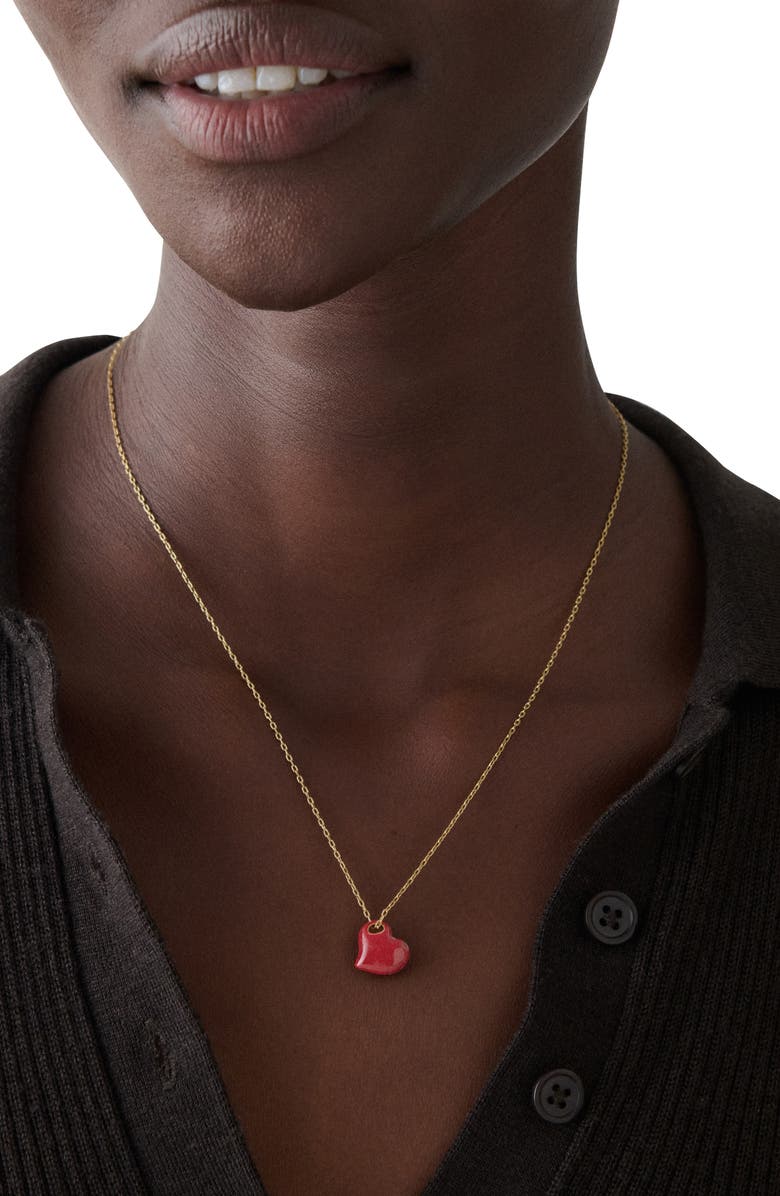 Kate Spade New York puffy heart pendant necklace, Alternate, color, Dark Scarlet