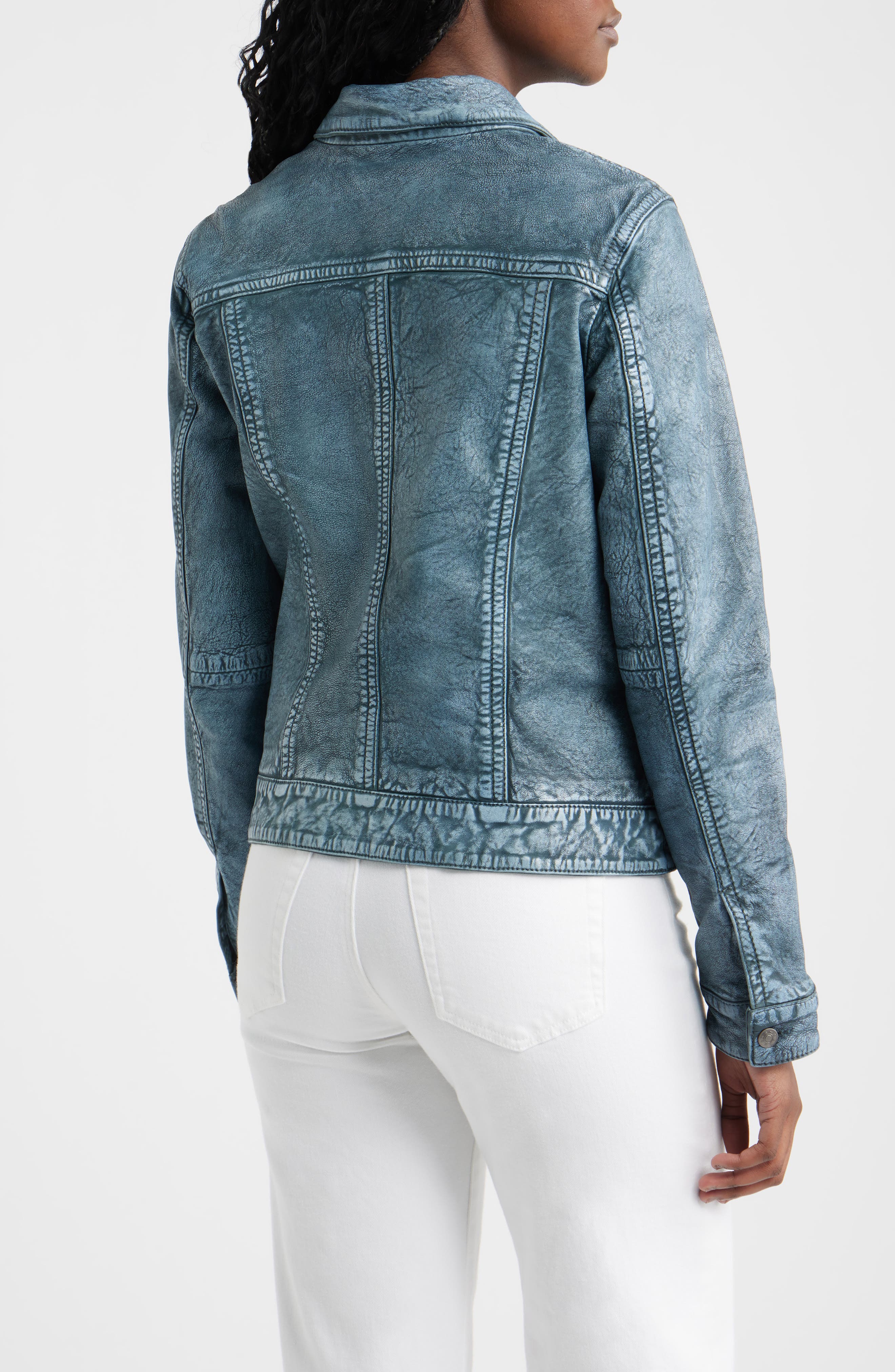 Jessie Denim Look Leather Trucker Jacket - image 2