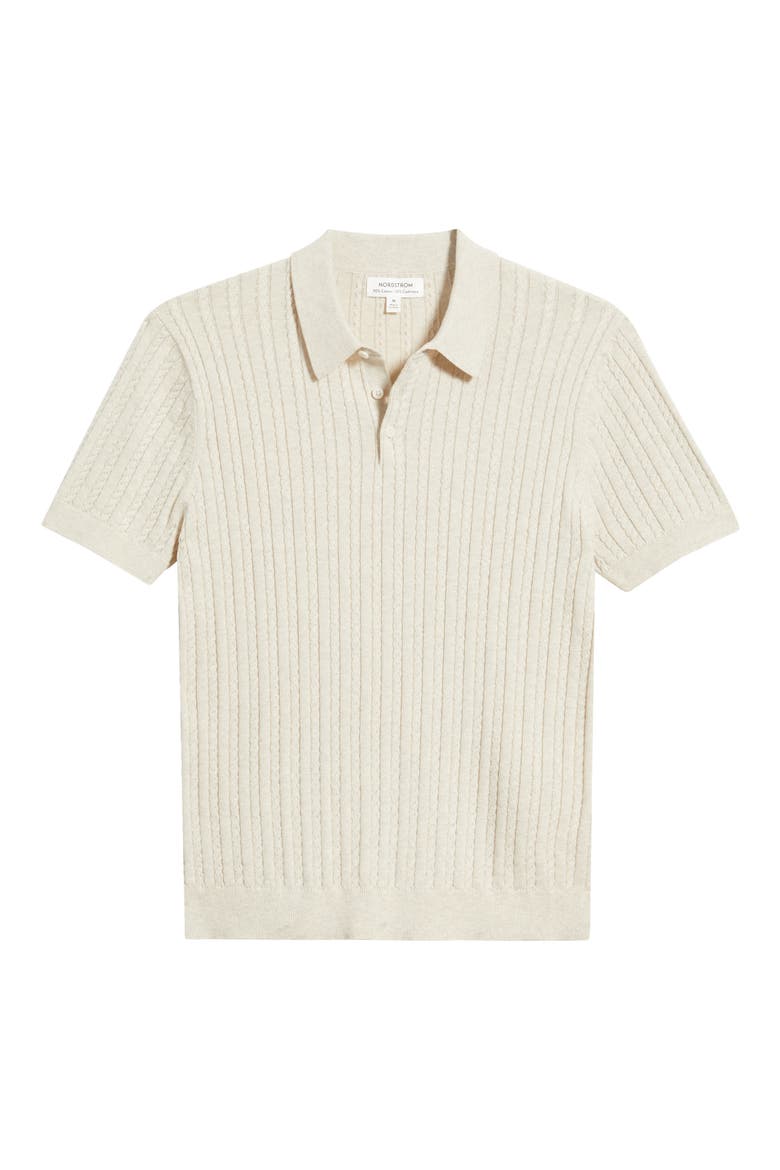 Cabled Cotton & Cashmere Polo Sweater, Alternate, color, IVORY SAND HEATHER