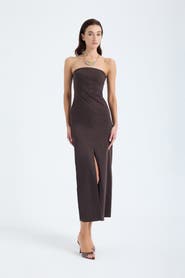 Monlicia Akasha Strapless Cotton Blend Midi Dress with Front Slit