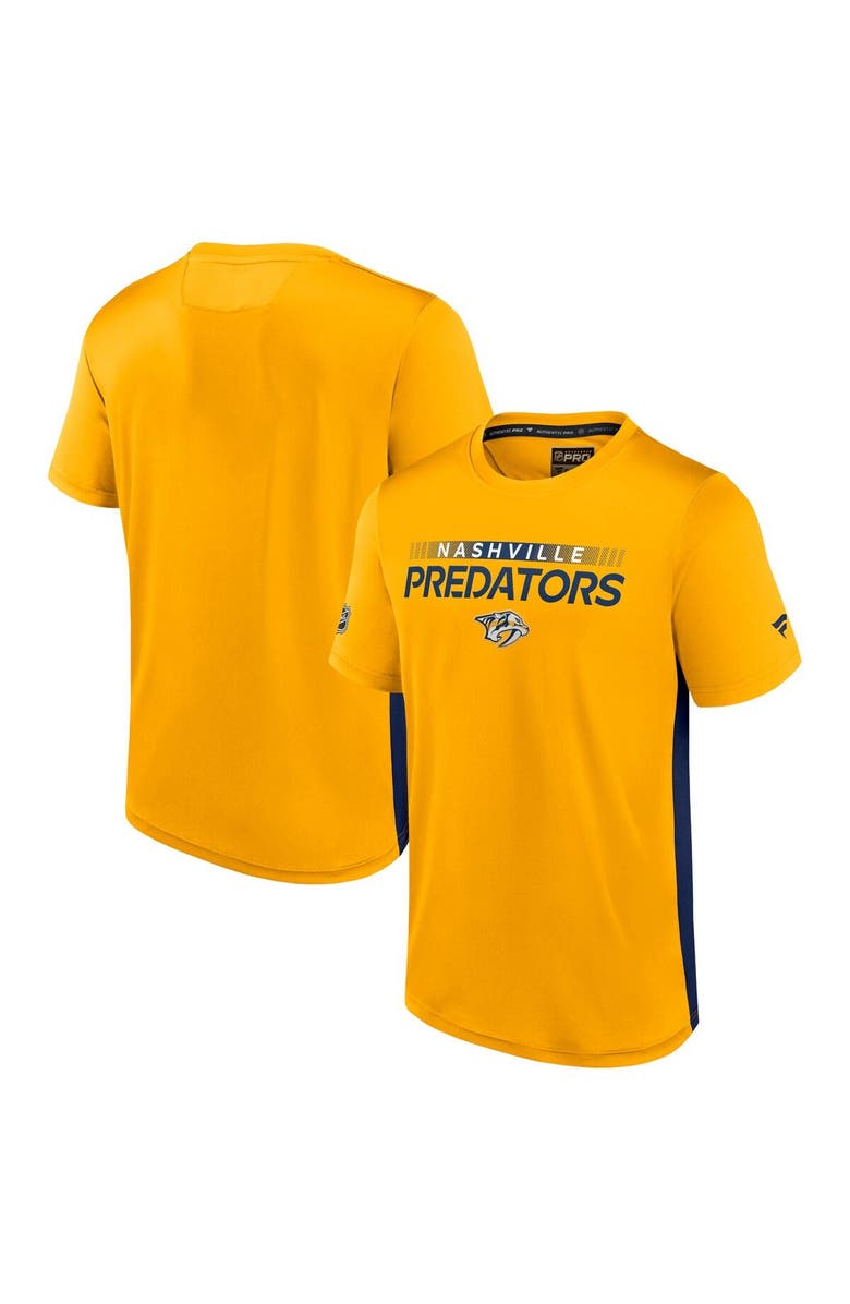 FANATICS Men's Fanatics Branded Gold/Navy Nashville Predators Authentic Pro Rink Tech T-Shirt, Main, color, Gold