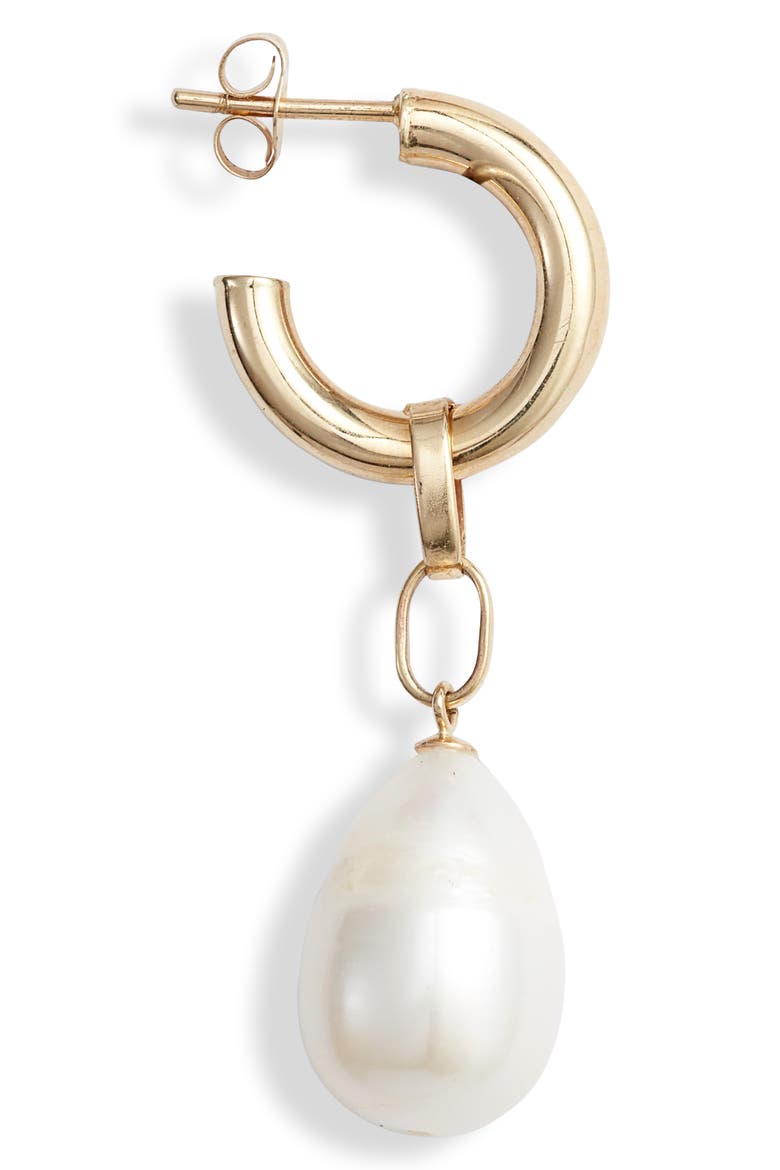 Single Pearl Huggie Hoop Earring, Alternate, color, YELLOW GOLD/ PEARL