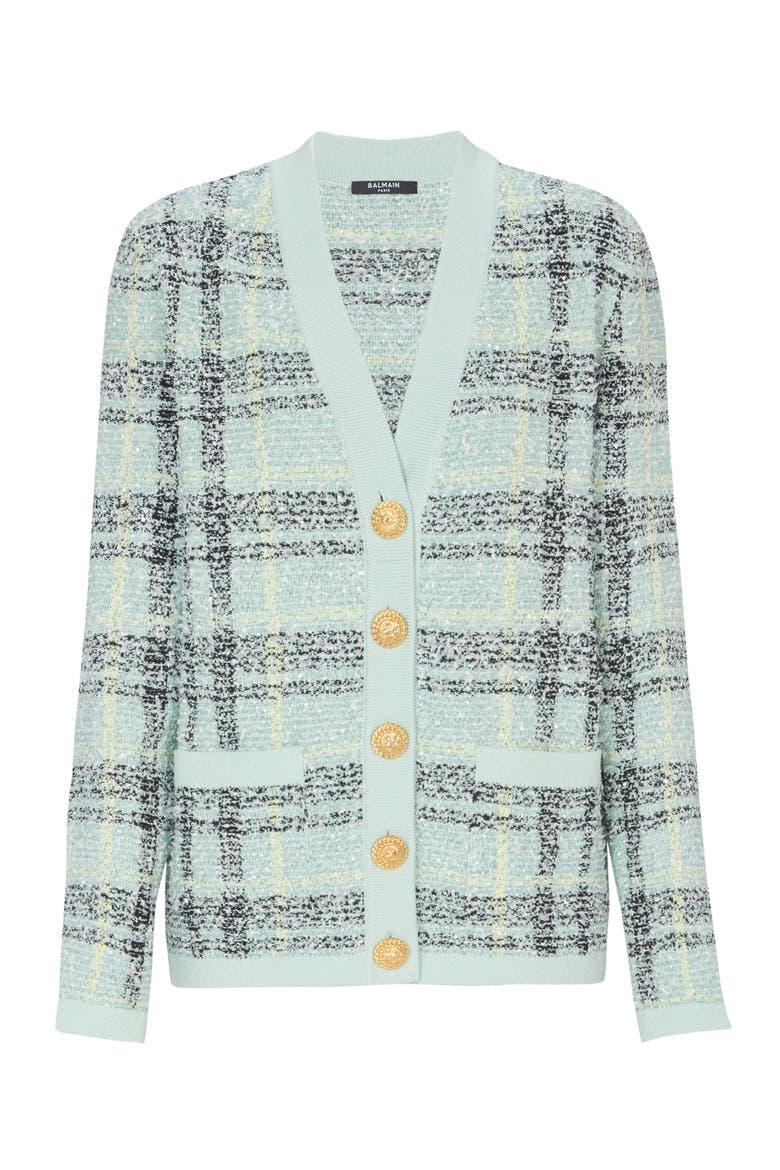 Loose glitter tweed cardigan, Alternate, color, green