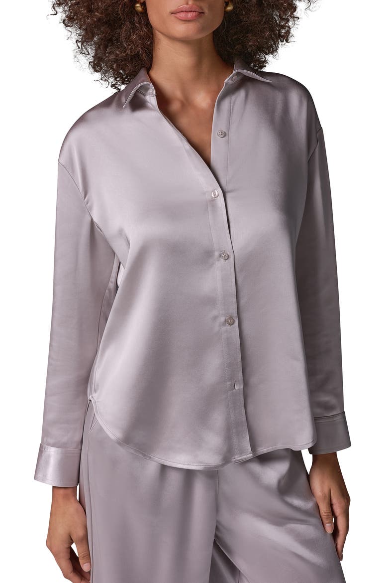 Satin Button Front Shirt, Main, color, VAPOR