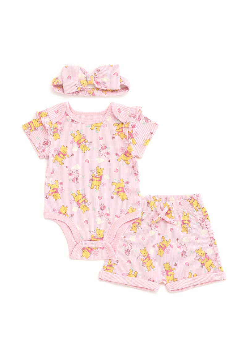 Bodysuit Shorts & Headband Set, Main, color, Winnie the Pooh Pink
