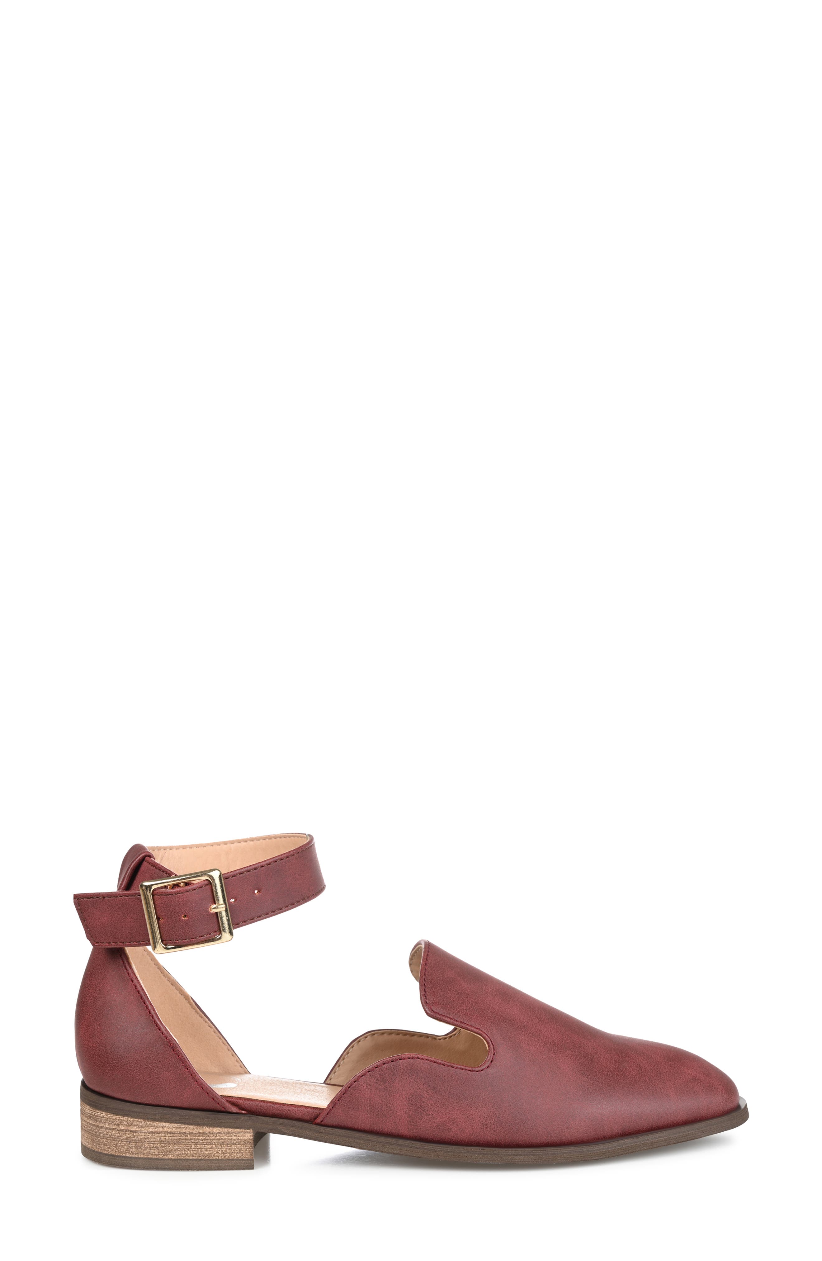 Journee Collection JOURNEE Loreta Ankle Buckle Flat, Alternate, color, Wine