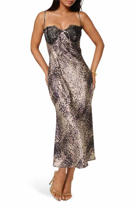 bebe Leopard Print Satin Slipdress