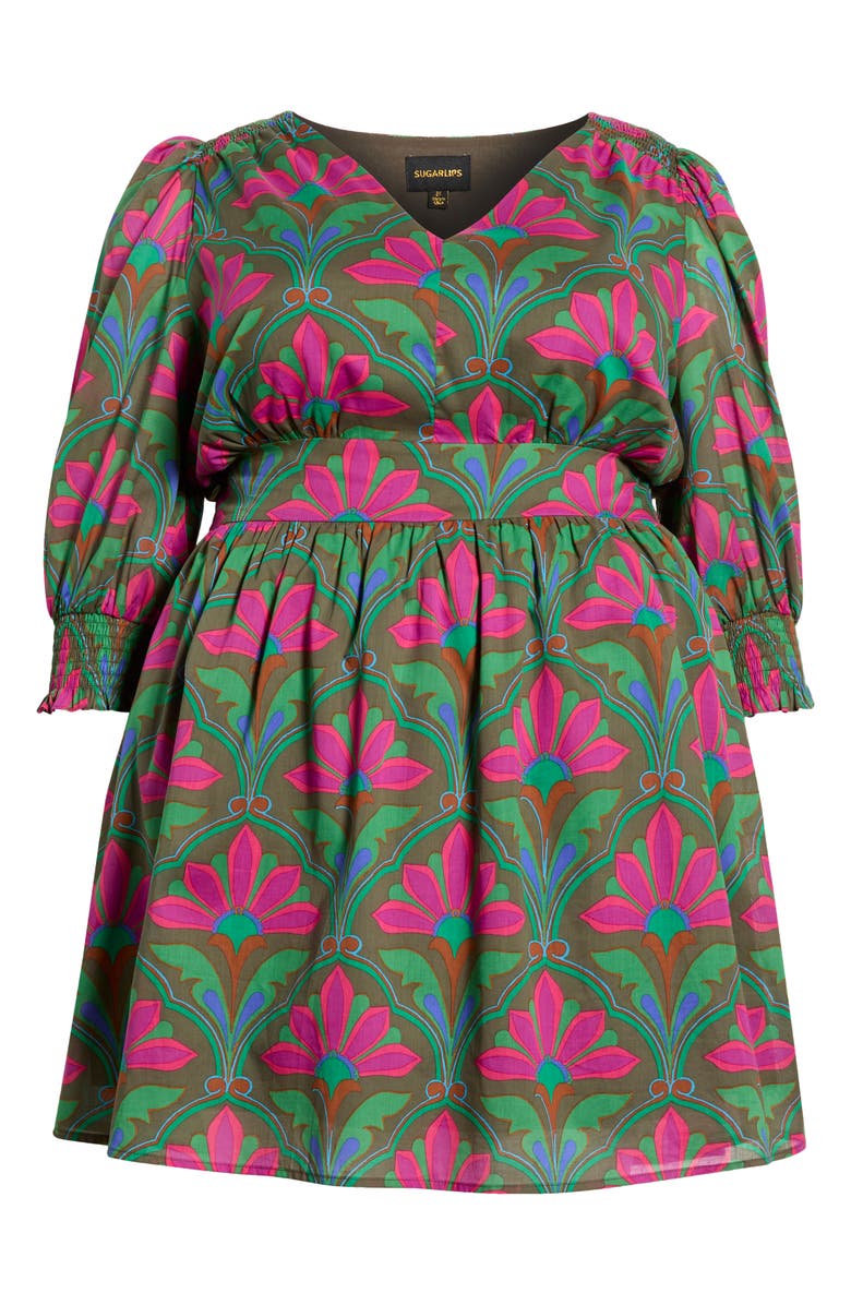 SUGARLIPS Evanna Floral Print Long Sleeve Dress, Alternate, color, Kelly-Green-Pink