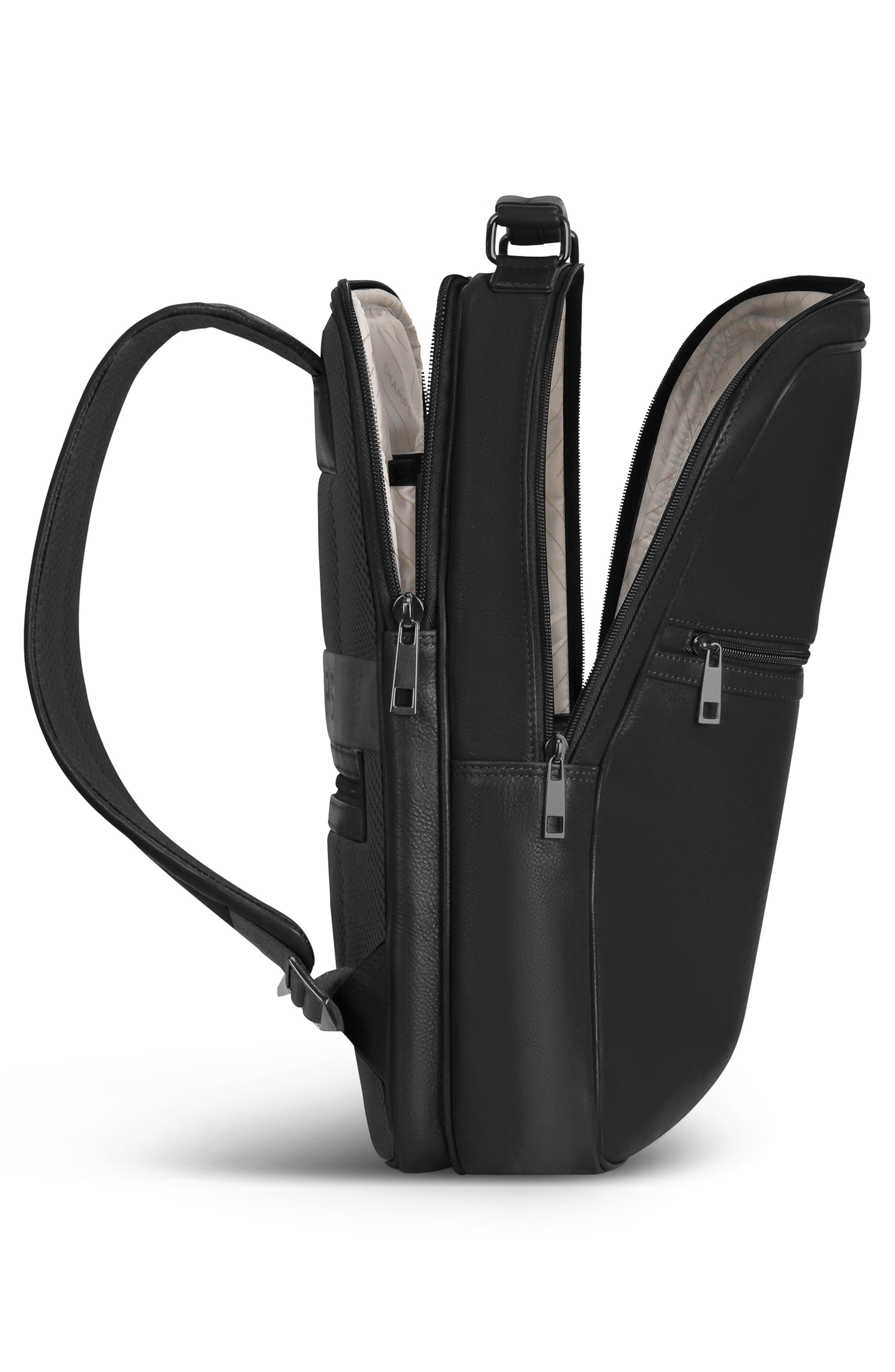 CHAMPS Compact Leather Travel Backpack, Alternate, color, Black