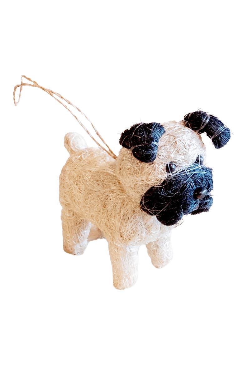 Pug Handwoven Ornament, Main, color, OFF WHITE/ BLACK