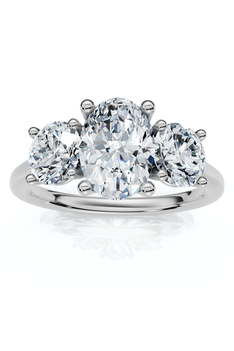 2Ct TWW Oval Lab Grown 3-Stone Diamond Engagement Ring in or Gold, Main, color, 10k Yellow Gold