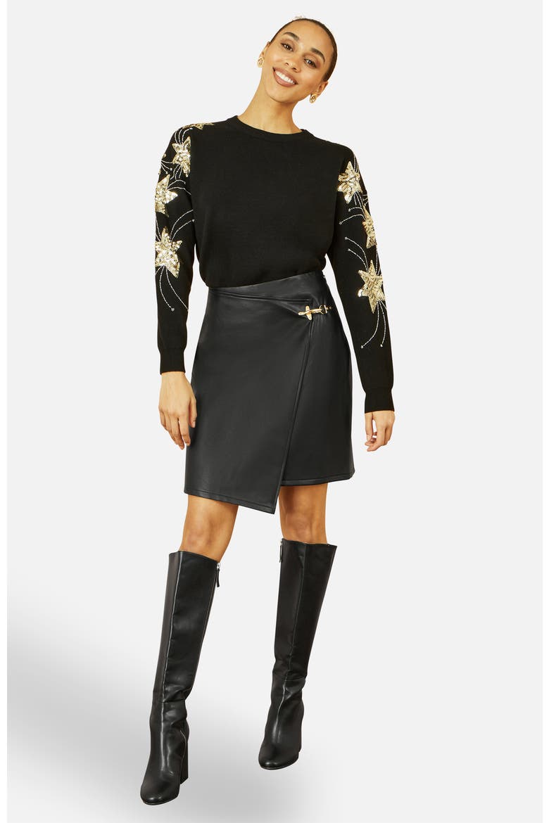 Sequin Star Sleeves Jumper, Alternate, color, Black