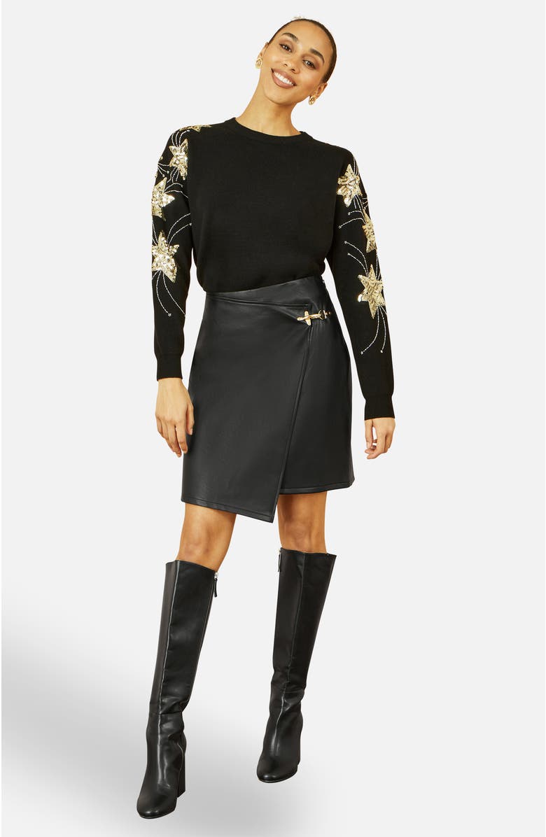 Yumi Sequin Star Detail Relaxed Fit Sweater, Alternate, color, Black