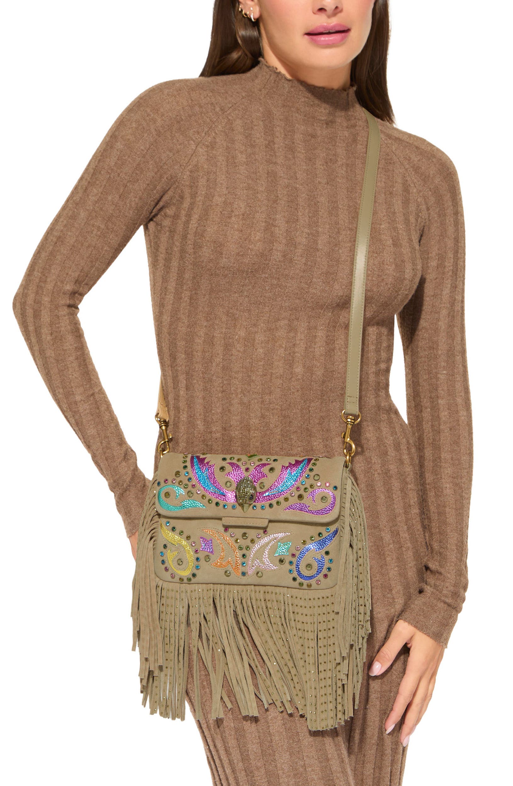 Small Oxford Fringe Suede Shoulder Bag, Alternate, color, OPEN BROWN
