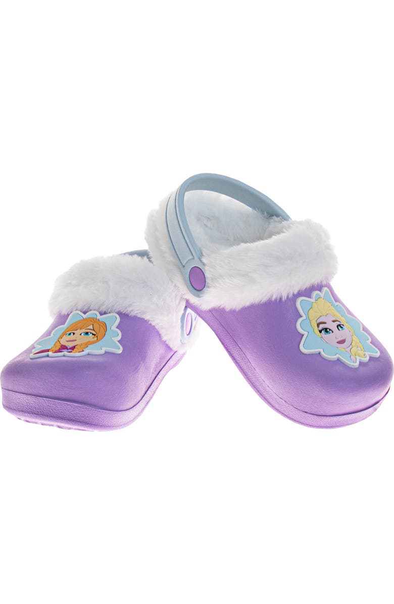 Disney Frozen Anna and Elsa Girls' Clogs - Fuzzy, Fleece-Lined, and Warm Garden Shoes, Alternate, color, Lilac