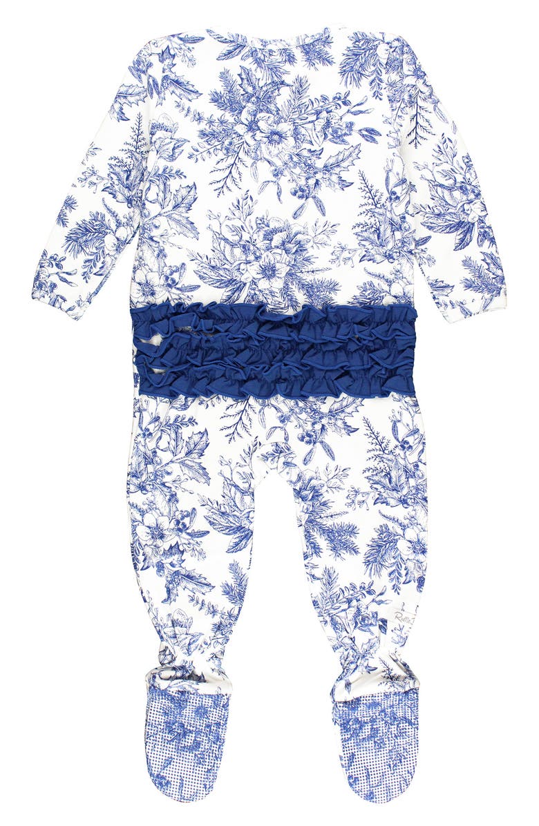 RuffleButts Winter Bliss Ruffle Fitted Footie Pajamas, Alternate, color, 