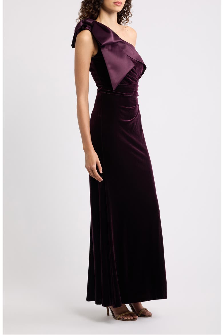 Velvet & Satin One-Shoulder Gown, Alternate, color, AUBERGINE