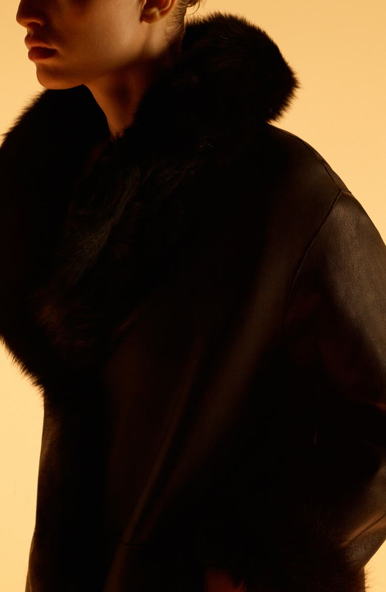 MANGO x Kaia Gerber Reversible Genuine Shearling & Leather Coat, Alternate, color, Black
