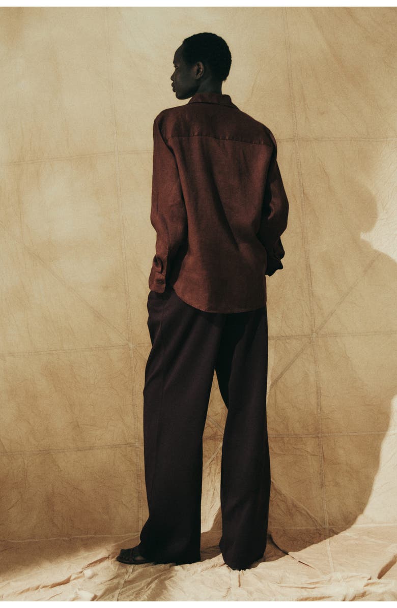 H&M Linen Shirt, Alternate, color, Dark Brown