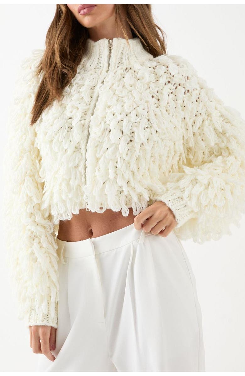 MissPap Zip Up Fringe Loop Cardigan, Alternate, color, Neutral