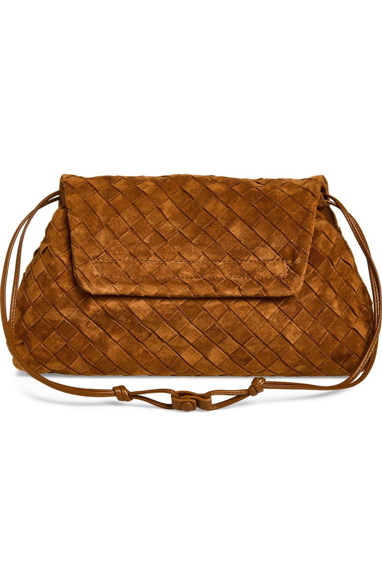 Bottega Veneta Giorno Intrecciato Suede Shoulder Bag, Alternate, color, 2588 Amber-Gold