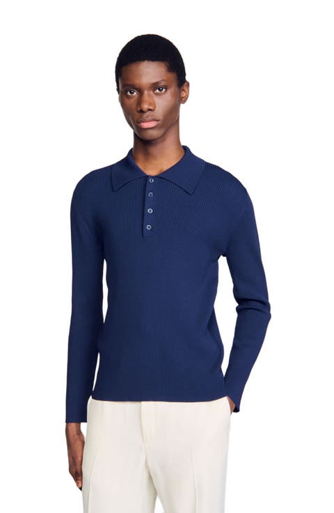 Rib knit polo shirt