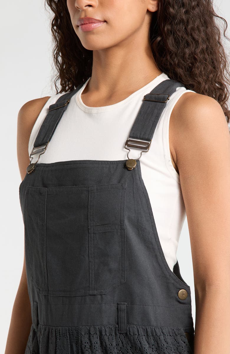 Lucky Brand Cutwork Detail Cotton Overall Maxi Dress, Alternate, color, Raven