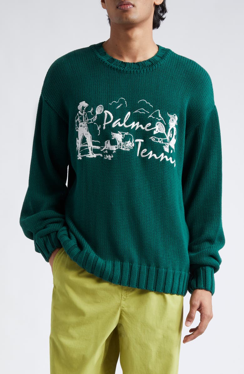 PALMES Dustup Embroidered Cotton Crewneck Sweater, Main, color, 