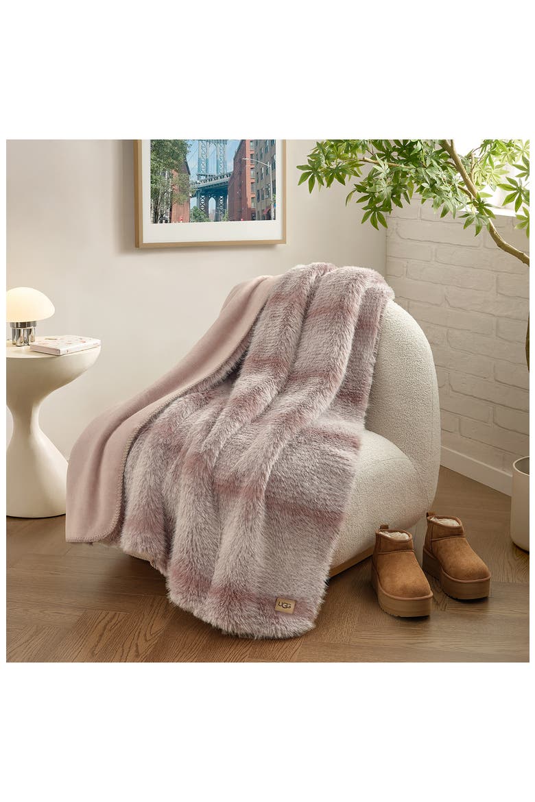 Clyde Faux Fur Throw Blanket, Alternate, color, DUSK/ SNOW