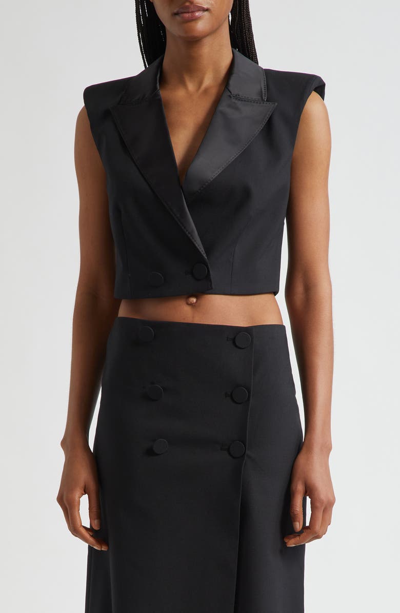 L'AGENCE Hollis Double Breasted Crop Vest, Main, color, Black