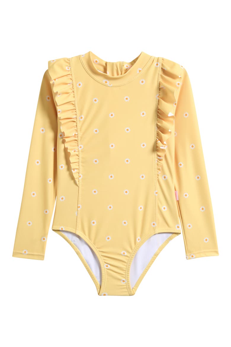 Kids' Daisy Chain One-Piece Rashguard Swimsuit, Main, color, DAISY CHAIN YELLOW