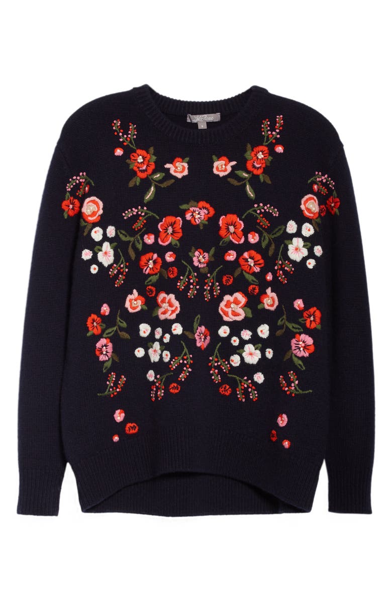 Lela Rose Floral Embroidered Mock Neck Sweater, Alternate, color, 