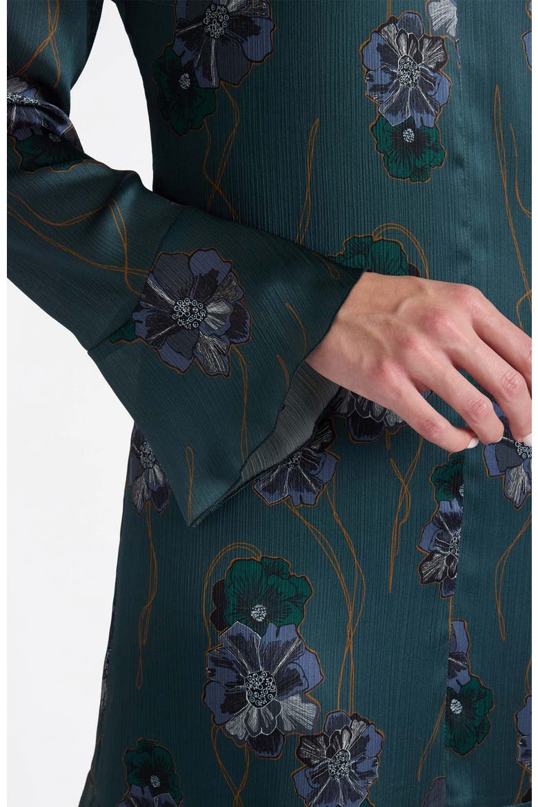 Drake Long Sleeve Printed Shift Dress with Ruffled Skirt, Alternate, color, Steel Teal