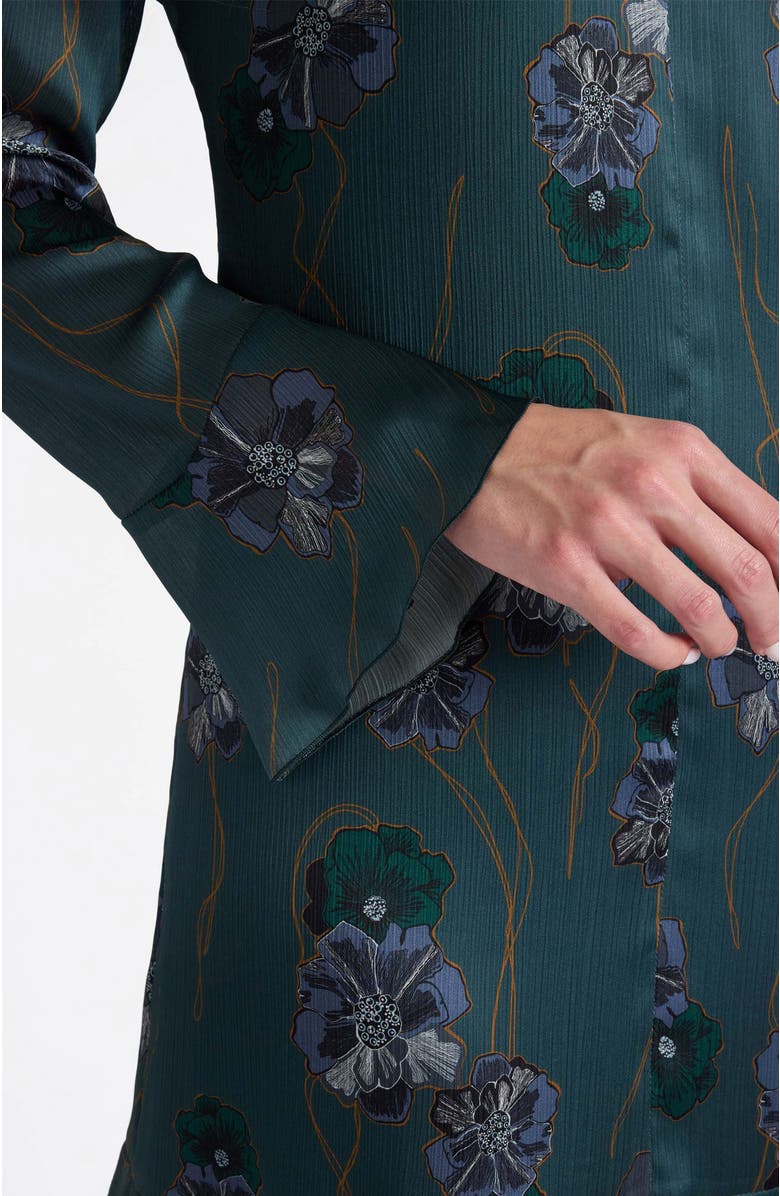 Santorelli Drake Long Sleeve Printed Shift Dress with Ruffled Skirt, Alternate, color, Steel Teal