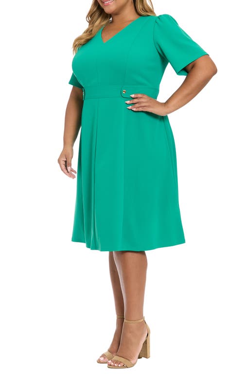 London Times Tab Waist Midi Dress In Green