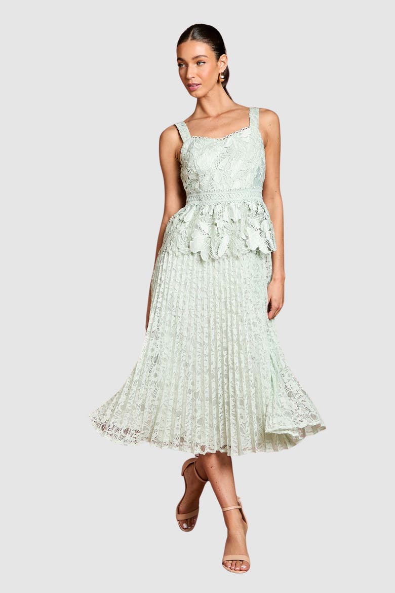 Lace Peplum Midi Dress, Main, color, Sage