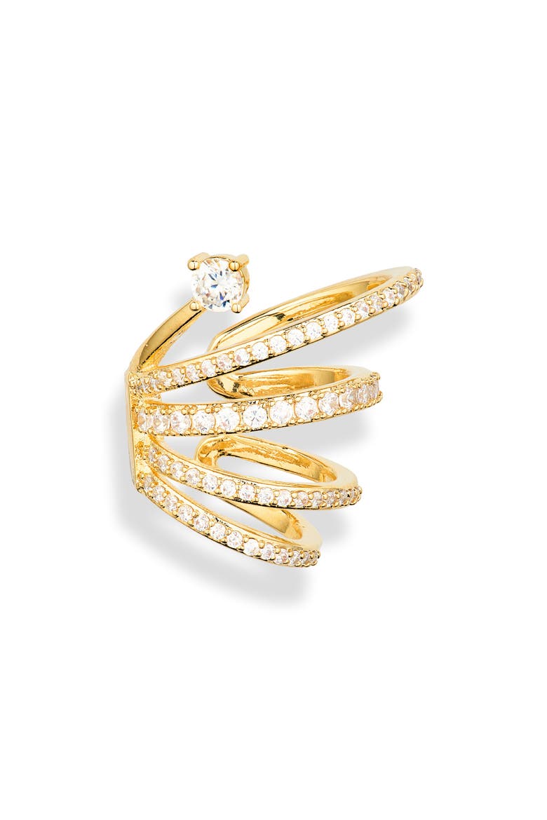 Cubic Zirconia Multilayered Ear Cuff, Main, color, GOLD