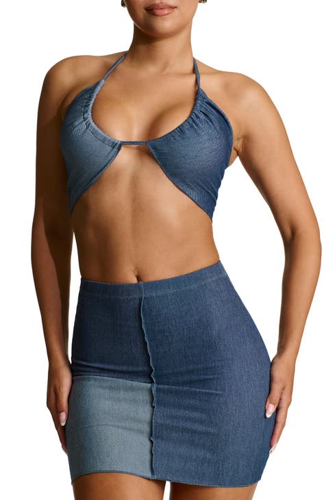 The X Denim Halter Crop Top