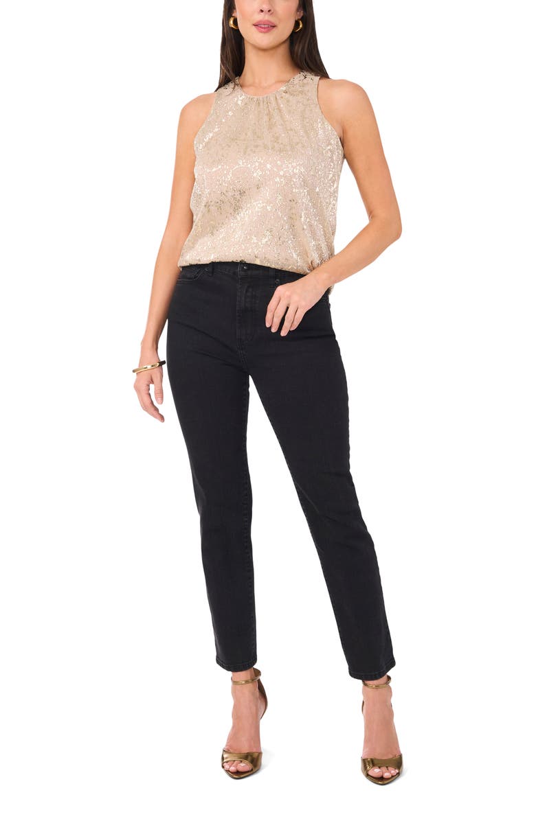 Vince Camuto Shirred Foil Print Tank, Alternate, color, Gold