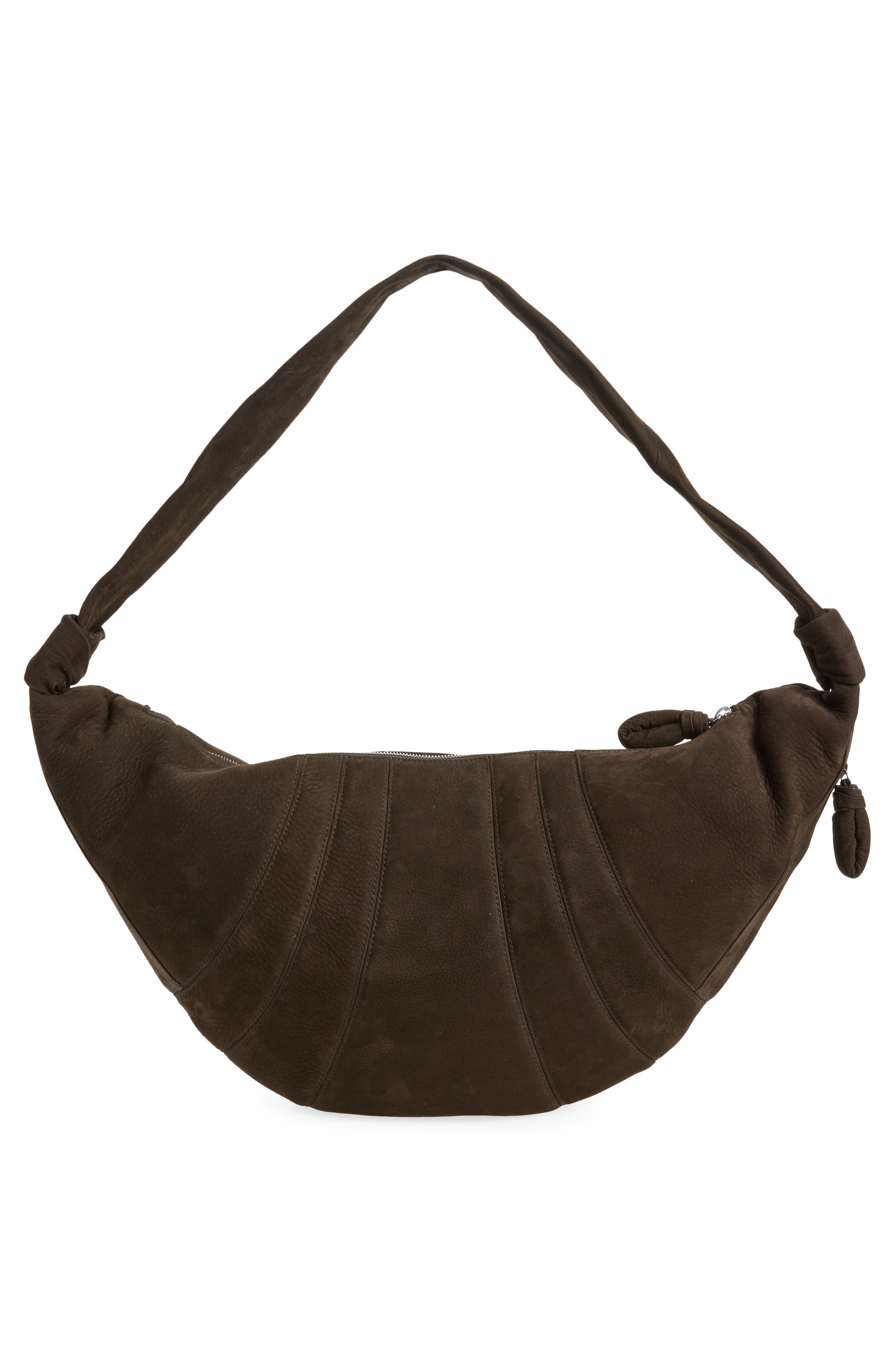 Large Croissant Nubuck Leather Bag, Alternate, color, EBONY BROWN